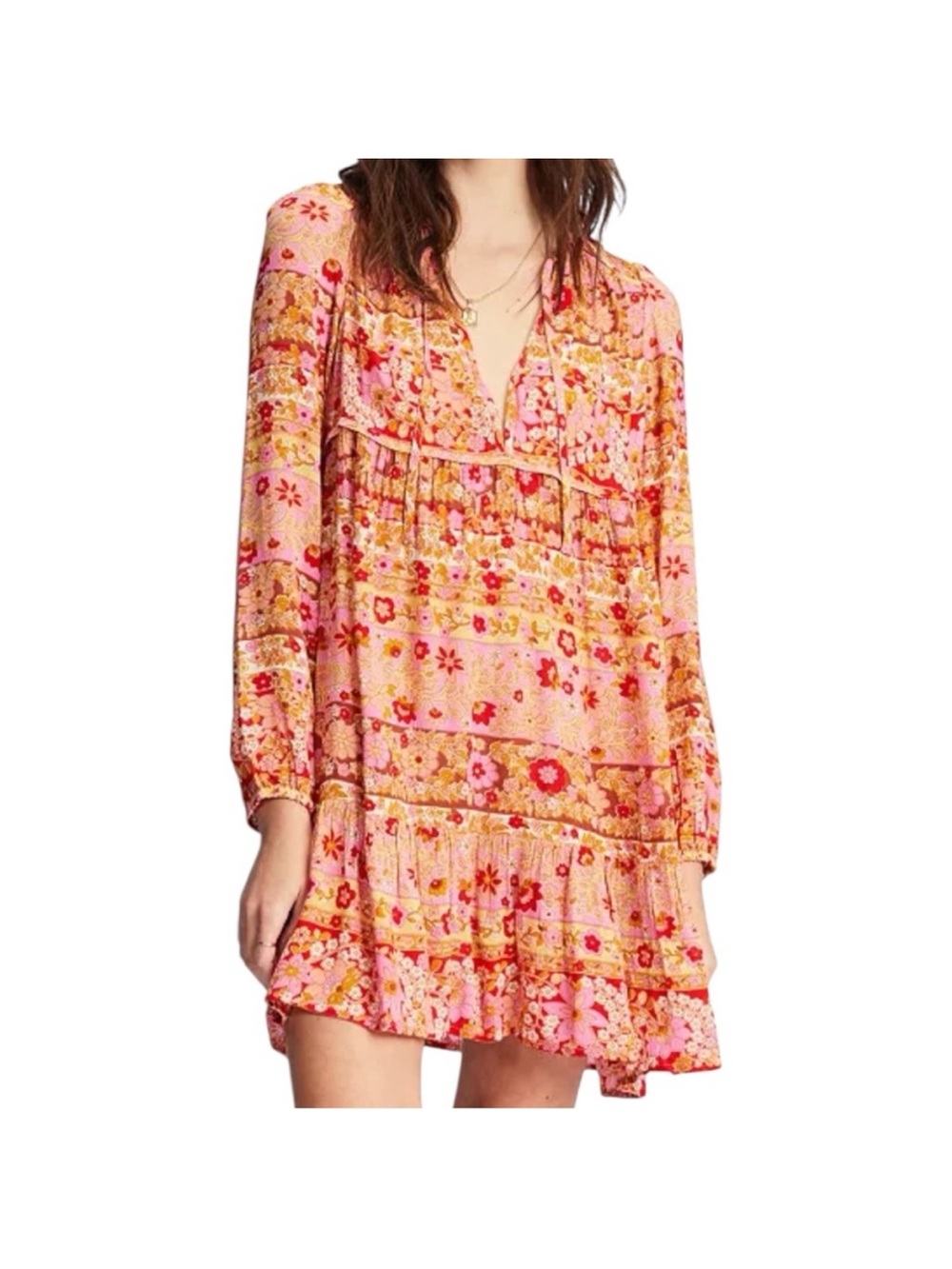 Billabong Pink & Gold Floral Tiered Mini Dress
